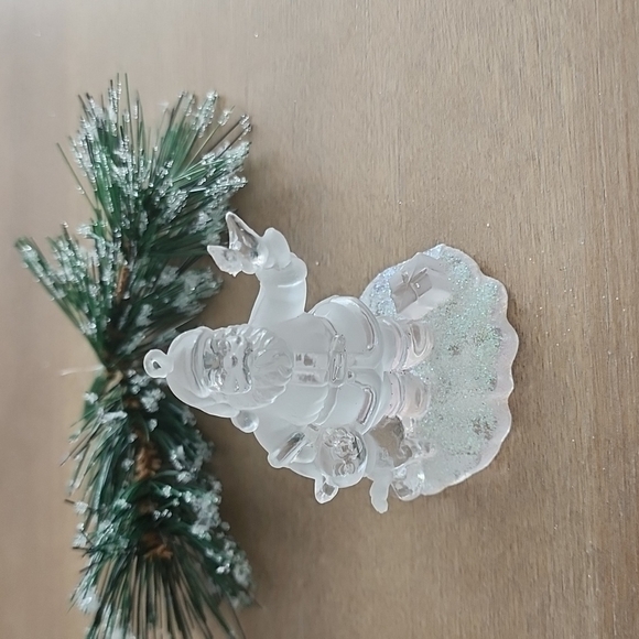 Frosted Acrylic Santa Ornament with Puppy & Bird – 3" Christmas Decoration - Picture 2 of 8